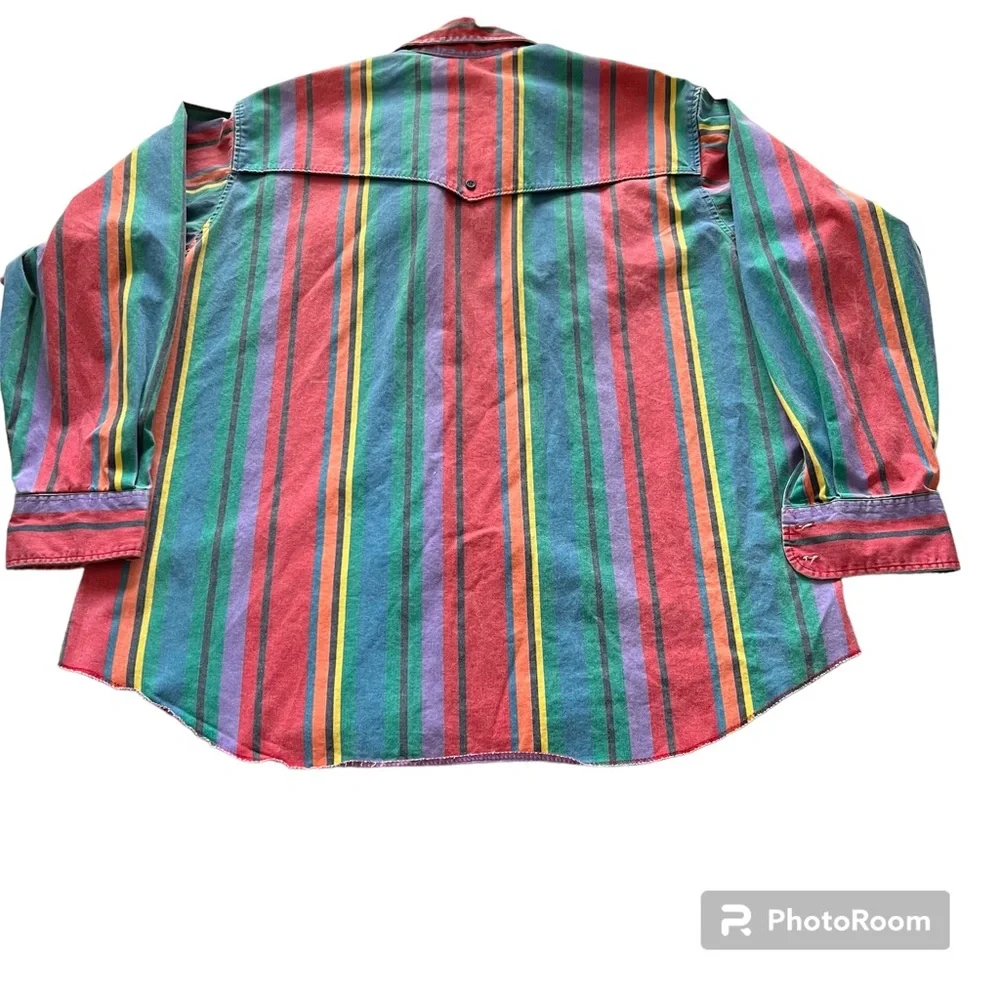 VTG Wrangler Men’s 18-36 Brushpopper 90s Striped Western Cowboy Rodeo Shirt. XXL - Picture 5 of 11